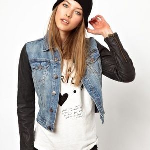 Madison Scotch denim jacket with leather sleeves